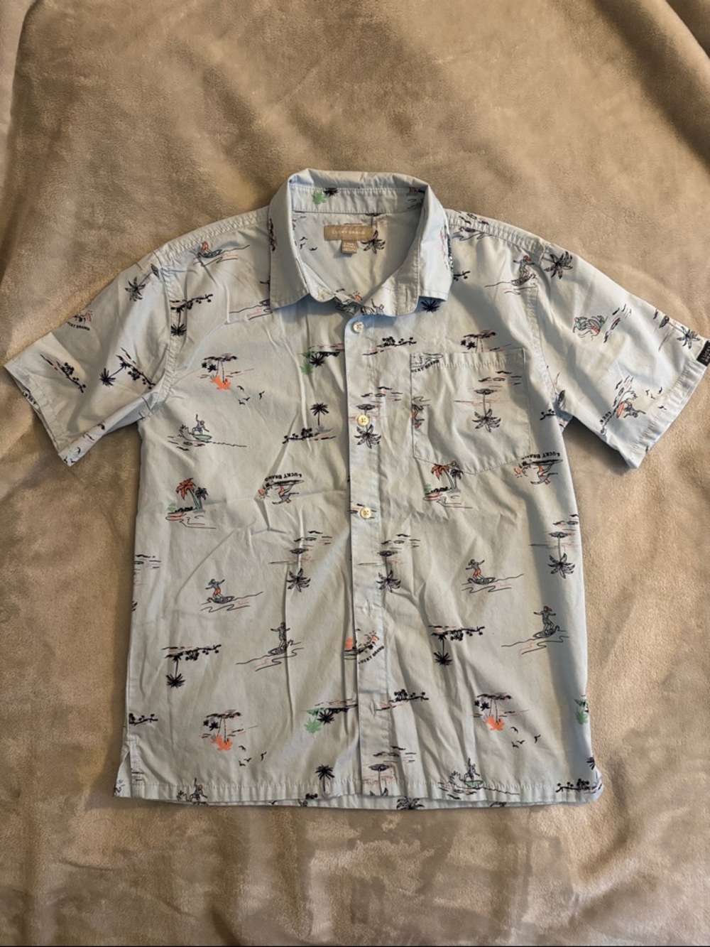 Lucky Brand Light Blue Short-Sleeve Tropical Print Button-Up Shirt